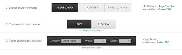 Optimisting images using Kraken.io - options interface